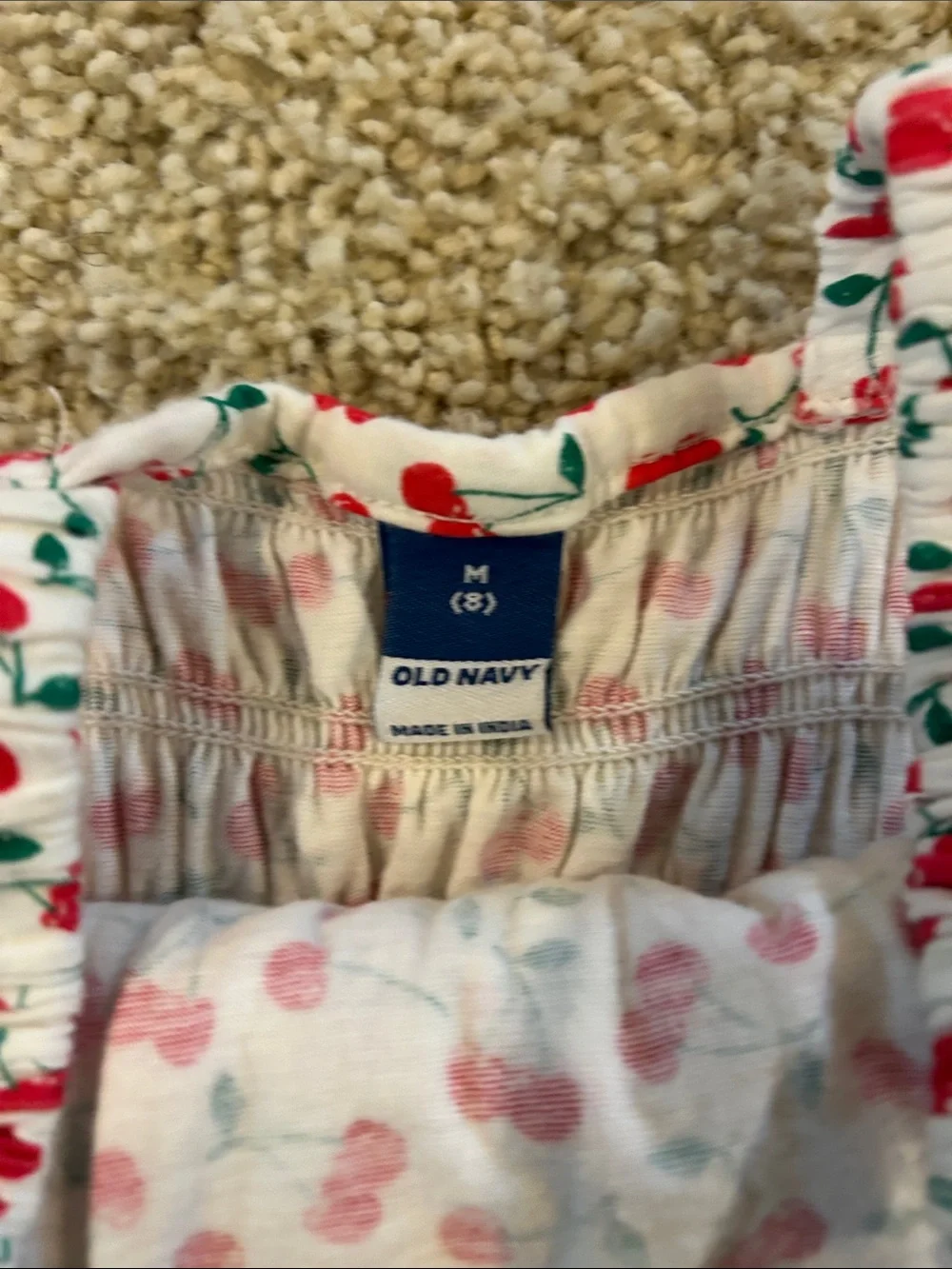 Old Navy White Cherry Print Smocked Sundress